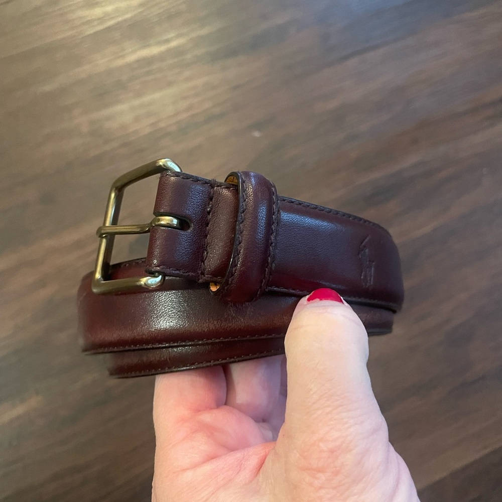 Polo Ralph Lauren READ L Genuine Leather Brown Solid Brass Buckle Belt 42/105
